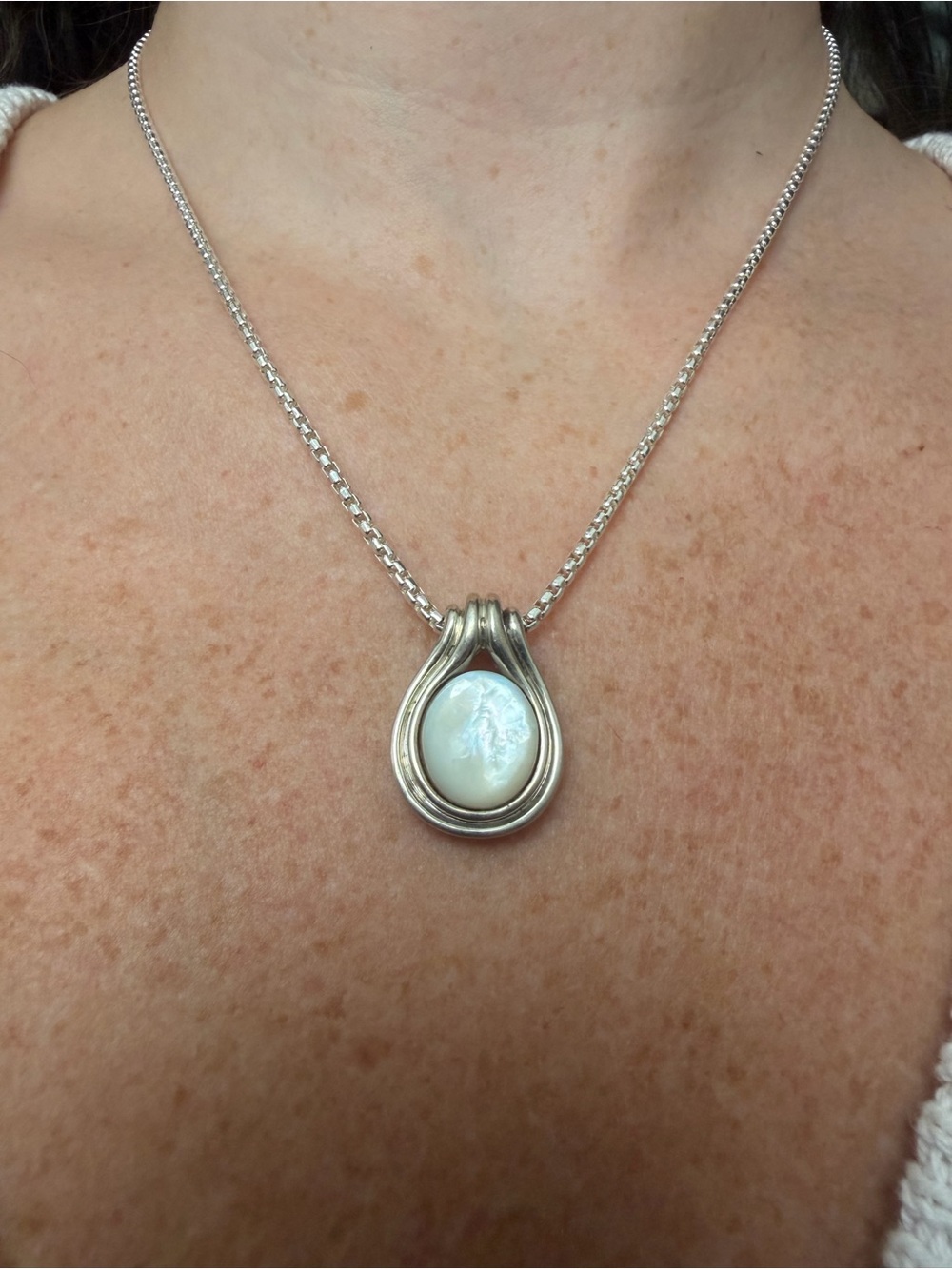 Sterling Silver Teardrop Mother-of-Pearl Pendant - White